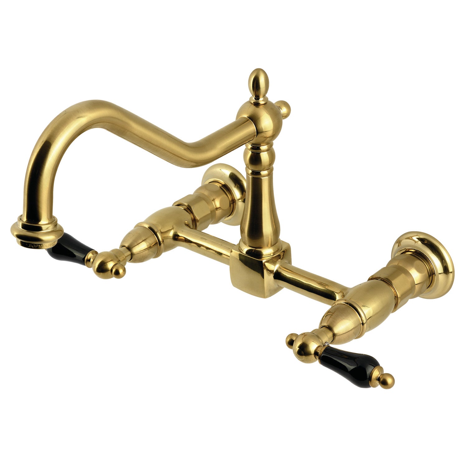 Kingston Heirloom KS1247PKL - Duchess Two-Handle 2-Hole Wall Mount Bridge Kitchen Faucet, Brushed Brass — image 1